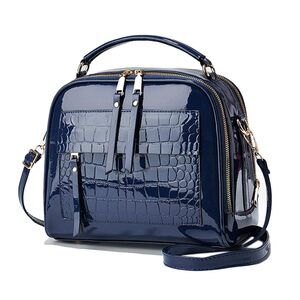 9905 Patent Leather Handbag Multi Pockets Top-handle Satchels Stone Pattern